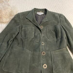 Worth Suede Button-Front Jacket in Olive Green
